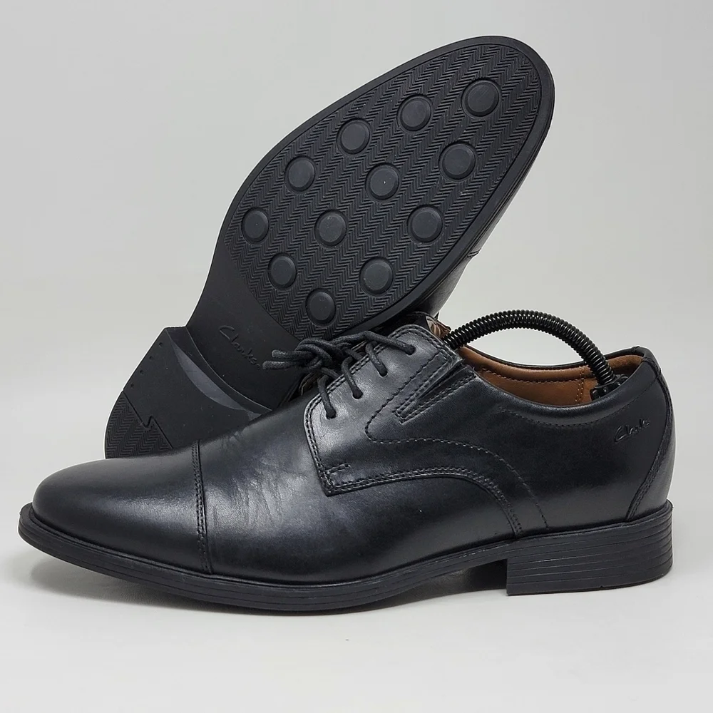 Clarks 15770 Black Leather Tilden Walk Lace Up Oxford Dress Shoes Mens Size 9.5W